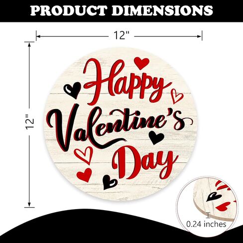 Happy Valentines Day Front Door Sign, Red Black Love Heart Farmhouse Wood Hanger Outdoor Outside Porch Home Decor, Rustic Anniversary Wedding Wooden Wreath Indoor Wall Hanging Decoration in Saudi Arabia