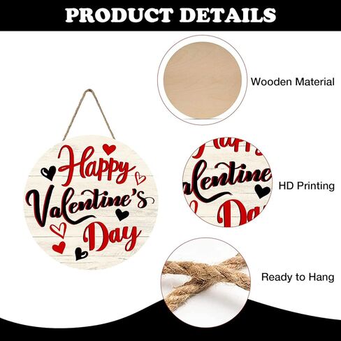 Happy Valentines Day Front Door Sign, Red Black Love Heart Farmhouse Wood Hanger Outdoor Outside Porch Home Decor, Rustic Anniversary Wedding Wooden Wreath Indoor Wall Hanging Decoration in Saudi Arabia