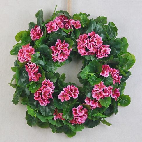 Spring Pink Wreath 24" – Floral Decor with Geranium Flowers for Front Door, Entry, Porch Display, Easter, Thanksgiving, Christmas in Saudi Arabia