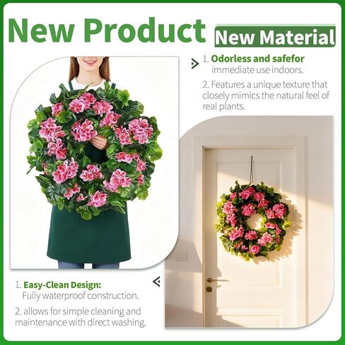 Spring Pink Wreath 24" – Floral Decor with Geranium Flowers for Front Door, Entry, Porch Display, Easter, Thanksgiving, Christmas in Saudi Arabia