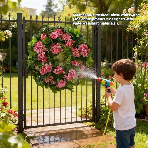 Spring Pink Wreath 24" – Floral Decor with Geranium Flowers for Front Door, Entry, Porch Display, Easter, Thanksgiving, Christmas in Saudi Arabia