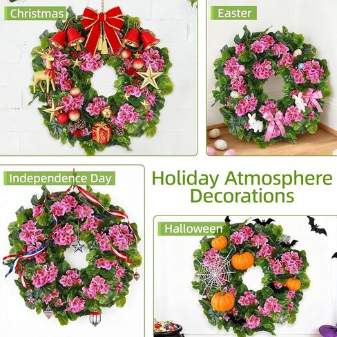 Spring Pink Wreath 24" – Floral Decor with Geranium Flowers for Front Door, Entry, Porch Display, Easter, Thanksgiving, Christmas in Saudi Arabia