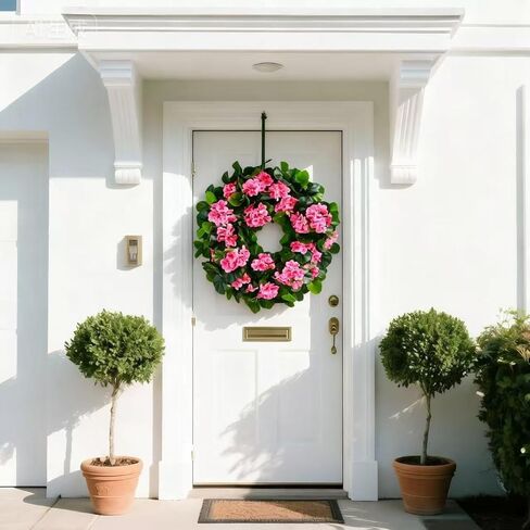 Spring Pink Wreath 24" – Floral Decor with Geranium Flowers for Front Door, Entry, Porch Display, Easter, Thanksgiving, Christmas in Saudi Arabia