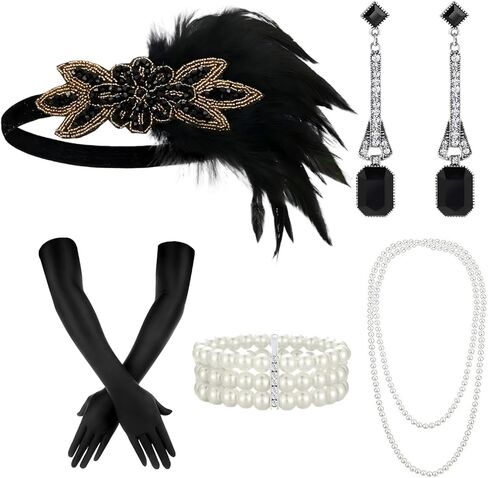 مجموعة إكسسوارات فلابر من عشرينيات القرن العشرين للنساء، مجموعة إكسسوارات العشرينيات الهادرة مجموعة زي غاتسبي العظيم للحفلات ذات الطابع العشرين in Kuwait