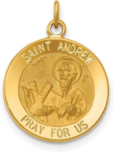 Saint Andrew Pray For Us Words on Round Pendant in Real 14k Yellow Gold in Saudi Arabia