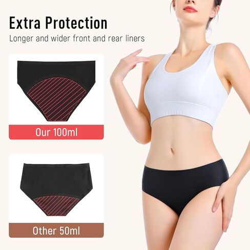 3pk Incontinence Underwear for Women 100ml Absorbency Leak Proof Underwear for Women Washable Womens Incontinence Panties for Incontinence Postpartum Bladder Leakage Protective Briefs Black-L in Saudi Arabia