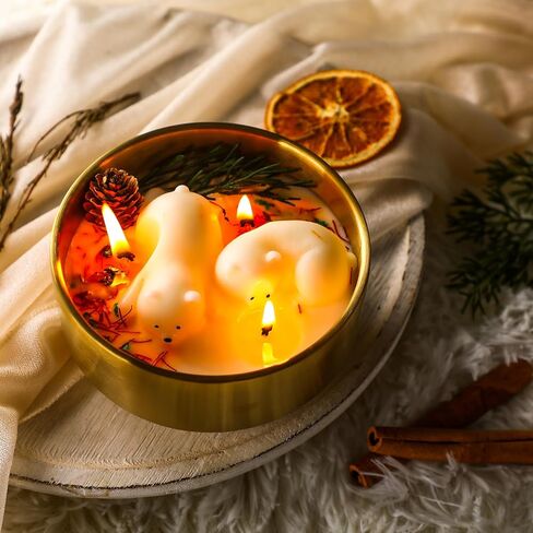 Nuanchu Winter Bear Candle Pine Scented Candle Gift Polar Bear Soy Wax 14oz Winter Decor for Table Decor Holiday Rustic Farmhouse Party Supplies in Saudi Arabia