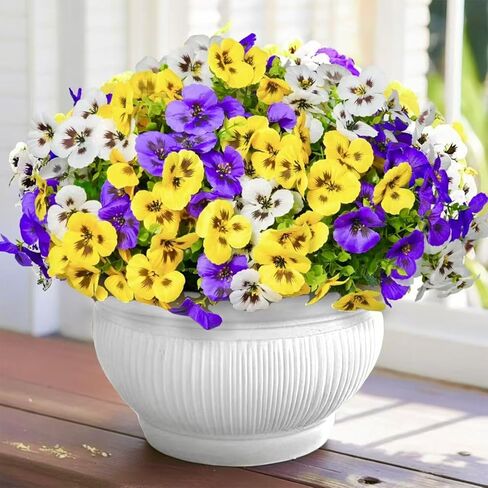 18 Bundles Artificial Flowers for Outdoor, UV Resistant Fake Pansy Flowers, Silk Faux Fowers for Outdoor Planters Home Garden Office Patio Front (Yellow/Purple/White) in Saudi Arabia