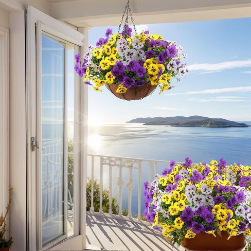 18 Bundles Artificial Flowers for Outdoor, UV Resistant Fake Pansy Flowers, Silk Faux Fowers for Outdoor Planters Home Garden Office Patio Front (Yellow/Purple/White) in Saudi Arabia