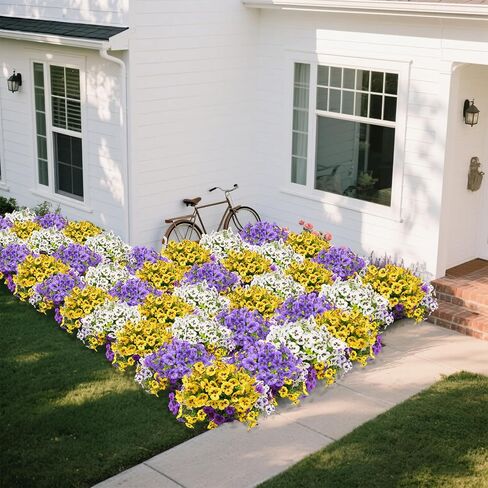 18 Bundles Artificial Flowers for Outdoor, UV Resistant Fake Pansy Flowers, Silk Faux Fowers for Outdoor Planters Home Garden Office Patio Front (Yellow/Purple/White) in Saudi Arabia