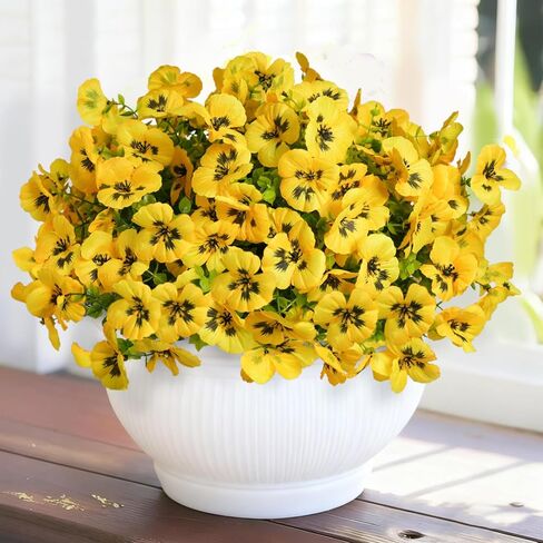18 Bundles Artificial Flowers for Outdoor, UV Resistant Fake Pansy Flowers, Silk Faux Fowers for Outdoor Planters Home Garden Office Patio Front (Yellow/Purple/White) in Saudi Arabia
