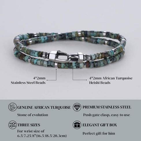 COAI Double Layered Heishi Beaded Bracelet for Men, Red Jasper African Turquoise Lapis Lazuli Gemstone Bracelet for Men in Saudi Arabia