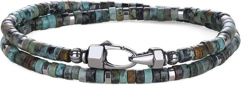 COAI Double Layered Heishi Beaded Bracelet for Men, Red Jasper African Turquoise Lapis Lazuli Gemstone Bracelet for Men in Saudi Arabia