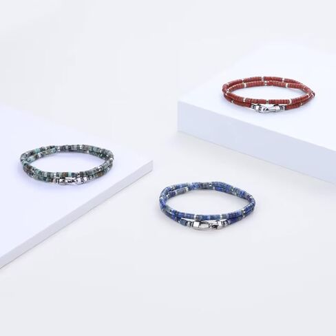 COAI Double Layered Heishi Beaded Bracelet for Men, Red Jasper African Turquoise Lapis Lazuli Gemstone Bracelet for Men in Saudi Arabia