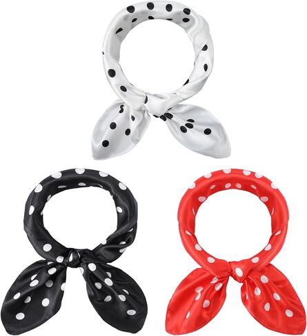 3 Pcs Chiffon Scarf Square Neck Scarf Polka Dot Bandana Square Handkerchief 1950s Vintage Bow Headband Head Scarves Bandana Headband Satin Scarves for Women and Girls, 70 x 70 cm (3 Styles) in Saudi Arabia