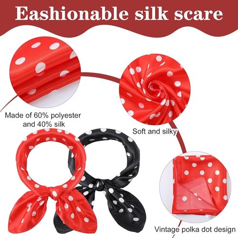3 Pcs Chiffon Scarf Square Neck Scarf Polka Dot Bandana Square Handkerchief 1950s Vintage Bow Headband Head Scarves Bandana Headband Satin Scarves for Women and Girls, 70 x 70 cm (3 Styles) in Saudi Arabia