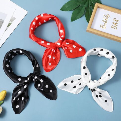3 Pcs Chiffon Scarf Square Neck Scarf Polka Dot Bandana Square Handkerchief 1950s Vintage Bow Headband Head Scarves Bandana Headband Satin Scarves for Women and Girls, 70 x 70 cm (3 Styles) in Saudi Arabia