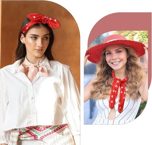 3 Pcs Chiffon Scarf Square Neck Scarf Polka Dot Bandana Square Handkerchief 1950s Vintage Bow Headband Head Scarves Bandana Headband Satin Scarves for Women and Girls, 70 x 70 cm (3 Styles) in Saudi Arabia
