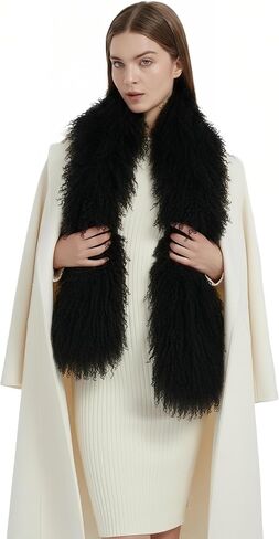 Luxury Mongolian Lamb Fur Scarf, Curly Wool Winter Collar, Long Plush Wrap in Saudi Arabia