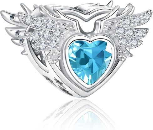 S925 Birthstone Charms for Pandora Bracelets and Necklaces, Birthstone Heart Charms with CZ Angel Wing, Birthday Christmas Mothers Day Valentine's Day Jewelry Gift Women in Saudi Arabia