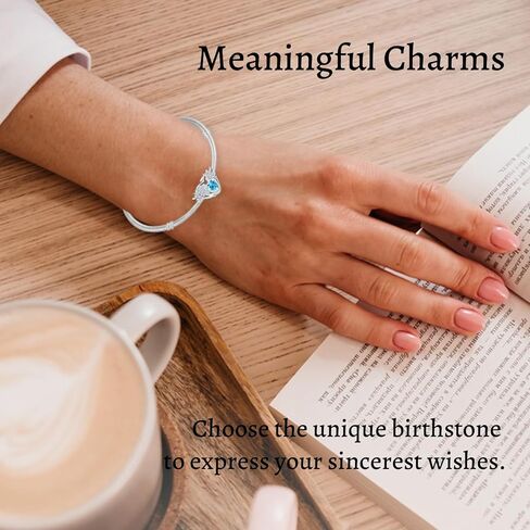S925 Birthstone Charms for Pandora Bracelets and Necklaces, Birthstone Heart Charms with CZ Angel Wing, Birthday Christmas Mothers Day Valentine's Day Jewelry Gift Women in Saudi Arabia