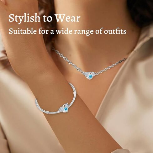 S925 Birthstone Charms for Pandora Bracelets and Necklaces, Birthstone Heart Charms with CZ Angel Wing, Birthday Christmas Mothers Day Valentine's Day Jewelry Gift Women in Saudi Arabia