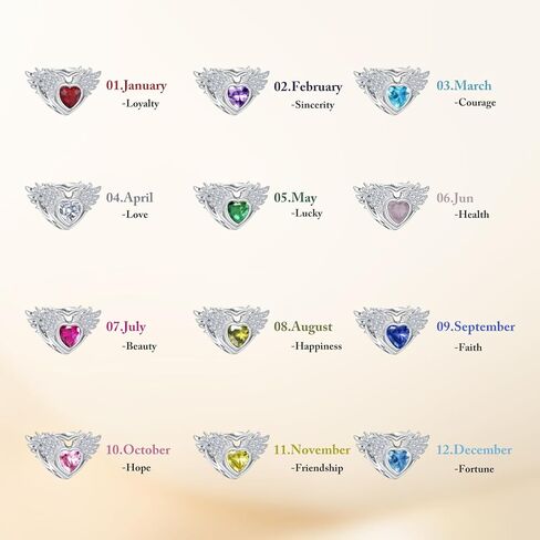 S925 Birthstone Charms for Pandora Bracelets and Necklaces, Birthstone Heart Charms with CZ Angel Wing, Birthday Christmas Mothers Day Valentine's Day Jewelry Gift Women in Saudi Arabia