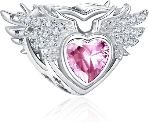 S925 Birthstone Charms for Pandora Bracelets and Necklaces, Birthstone Heart Charms with CZ Angel Wing, Birthday Christmas Mothers Day Valentine's Day Jewelry Gift Women in Saudi Arabia