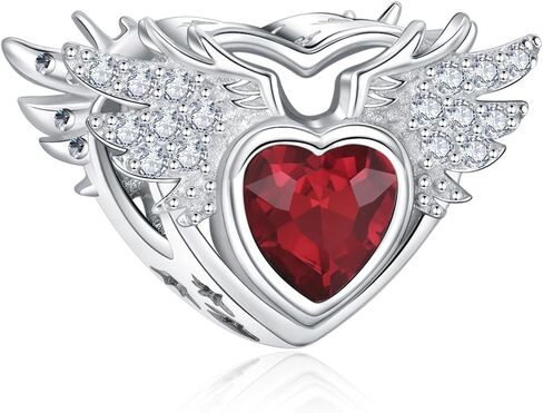 S925 Birthstone Charms for Pandora Bracelets and Necklaces, Birthstone Heart Charms with CZ Angel Wing, Birthday Christmas Mothers Day Valentine's Day Jewelry Gift Women in Saudi Arabia
