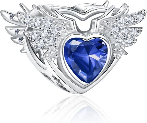 S925 Birthstone Charms for Pandora Bracelets and Necklaces, Birthstone Heart Charms with CZ Angel Wing, Birthday Christmas Mothers Day Valentine's Day Jewelry Gift Women in Saudi Arabia