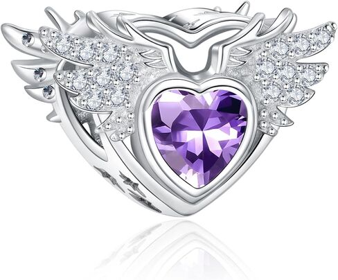 S925 Birthstone Charms for Pandora Bracelets and Necklaces, Birthstone Heart Charms with CZ Angel Wing, Birthday Christmas Mothers Day Valentine's Day Jewelry Gift Women in Saudi Arabia