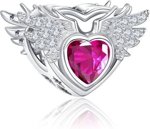 S925 Birthstone Charms for Pandora Bracelets and Necklaces, Birthstone Heart Charms with CZ Angel Wing, Birthday Christmas Mothers Day Valentine's Day Jewelry Gift Women in Saudi Arabia