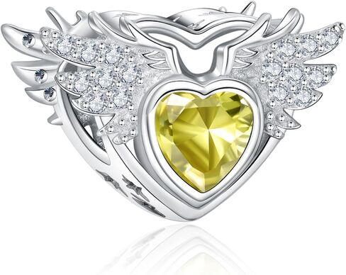 S925 Birthstone Charms for Pandora Bracelets and Necklaces, Birthstone Heart Charms with CZ Angel Wing, Birthday Christmas Mothers Day Valentine's Day Jewelry Gift Women in Saudi Arabia