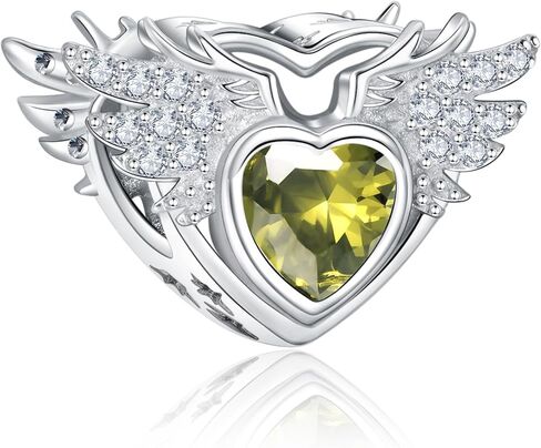 S925 Birthstone Charms for Pandora Bracelets and Necklaces, Birthstone Heart Charms with CZ Angel Wing, Birthday Christmas Mothers Day Valentine's Day Jewelry Gift Women in Saudi Arabia