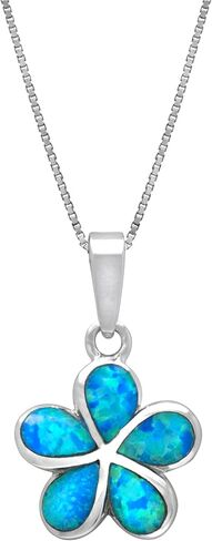 Honolulu Jewelry Company Sterling Silver Plumeria Flower Necklace Pendant with Simulated Blue Opal in Saudi Arabia