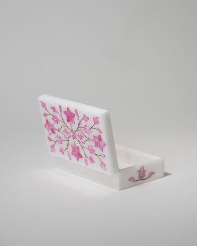 Handcrafted Marble Inlay Jewelry Box – Decorative Keepsake Box for Women, Vintage Floral Design – Luxury White Marble Storage Box for Rings, Trinkets, Gifts – Indian Home Decor Accent, Medium, Gold in Saudi Arabia