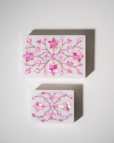 Handcrafted Marble Inlay Jewelry Box – Decorative Keepsake Box for Women, Vintage Floral Design – Luxury White Marble Storage Box for Rings, Trinkets, Gifts – Indian Home Decor Accent, Medium, Gold in Saudi Arabia