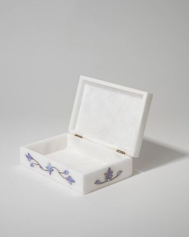 Handcrafted Marble Inlay Jewelry Box – Decorative Keepsake Box for Women, Vintage Floral Design – Luxury White Marble Storage Box for Rings, Trinkets, Gifts – Indian Home Decor Accent, Medium, Gold in Saudi Arabia