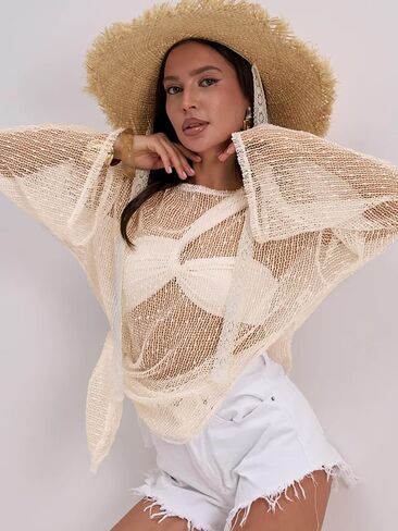 ملابس سباحة للسيدات من الكروشيه من Beautiful Nomad، فستان قفطان شفاف للشاطئ، ملابس للإجازات in Kuwait