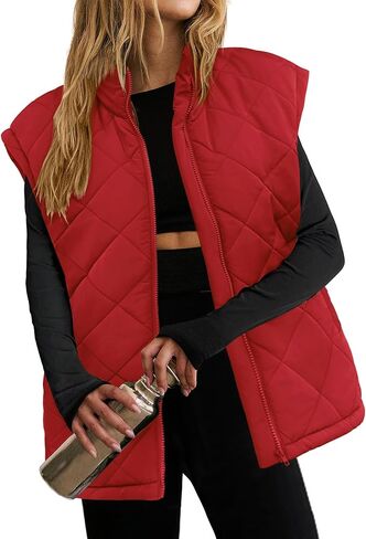 Zeagoo Womens Oversized Puffer Vest Zip Up Stand Collar Lightweight Sleeveless Warm Outerwear Padded Jacket Winter Coat Red M in Saudi Arabia