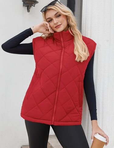 Zeagoo Womens Oversized Puffer Vest Zip Up Stand Collar Lightweight Sleeveless Warm Outerwear Padded Jacket Winter Coat Red M in Saudi Arabia