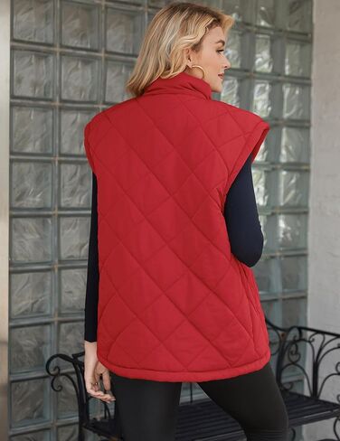 Zeagoo Womens Oversized Puffer Vest Zip Up Stand Collar Lightweight Sleeveless Warm Outerwear Padded Jacket Winter Coat Red M in Saudi Arabia
