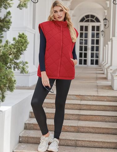 Zeagoo Womens Oversized Puffer Vest Zip Up Stand Collar Lightweight Sleeveless Warm Outerwear Padded Jacket Winter Coat Red M in Saudi Arabia