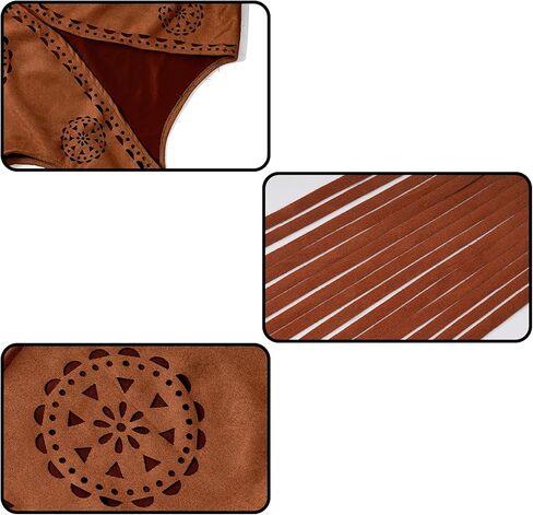 سترة choyaxo النسائية ذات هامش 60s 70s Hippie Vest بدون أكمام راعية البقر الغربية من جلد الغزال الصناعي شرابة in Kuwait