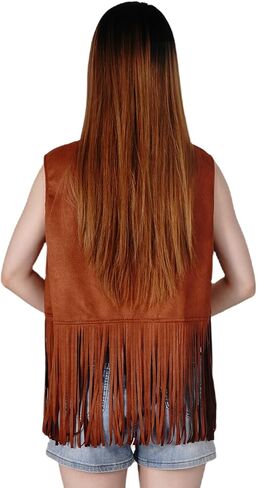 سترة choyaxo النسائية ذات هامش 60s 70s Hippie Vest بدون أكمام راعية البقر الغربية من جلد الغزال الصناعي شرابة in Kuwait