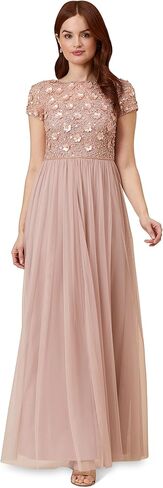 Adrianna Papell Womens Floral Beaded Top with Tulle in Saudi Arabia