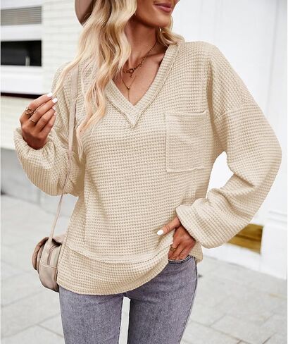 Womens V Neck Long Sleeve Shirt Casual Fall Fashion Tops Tunic Dressy Casual Sweater Lightweight Trendy Work Outfits in Saudi Arabia