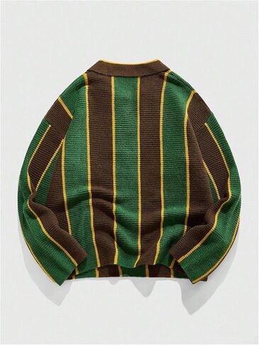 WDIRARA Men's Striped Sweater Letter Graphic Long Sleeve Collared V Neck Preppy Pullover Knit Tops in Saudi Arabia