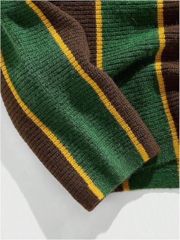 WDIRARA Men's Striped Sweater Letter Graphic Long Sleeve Collared V Neck Preppy Pullover Knit Tops in Saudi Arabia