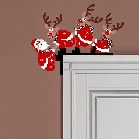 Christmas Door Corner Sign with Santa Claus and Deer, Festive Right Angle Wall Hanging for Home Holiday Party Decoration in Saudi Arabia